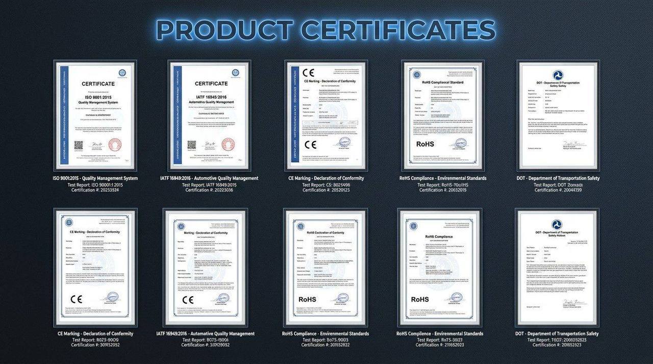 Aurora LED Product Certificates — RoHS, IATF16949, CE, DOT, E-Mark