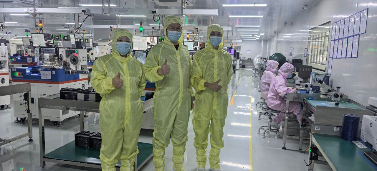 Aurora team visiting LMP cleanroom production line