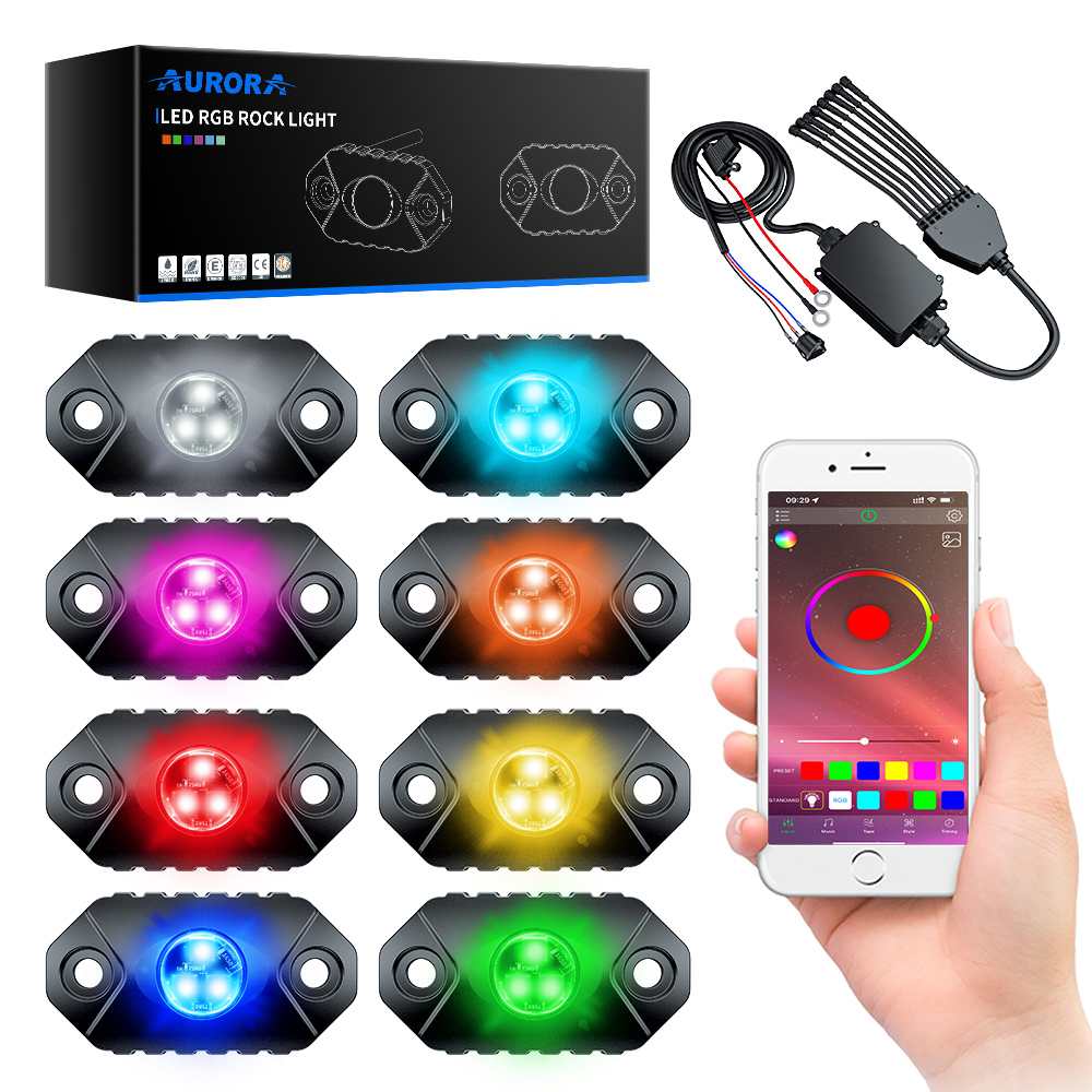 AURORA achtteiliges superhelles RGB Unterbodenleuchten-Set
